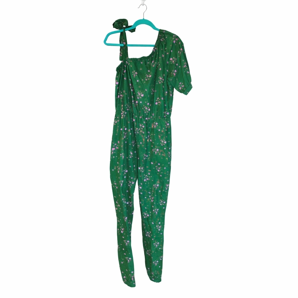 Amanda Uprichard Green Floral One Shoulder Jumpsuit Size M Made USA
